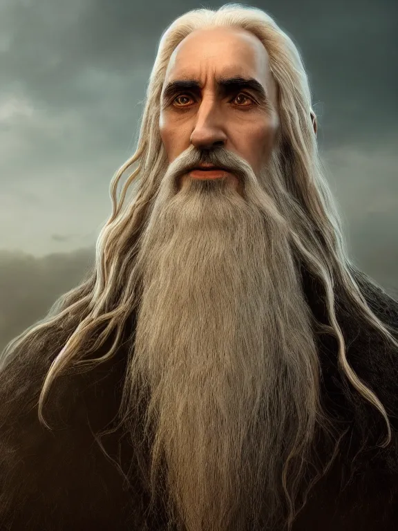 Prompt: portrait art of Saruman 8k ultra realistic , lens flare, atmosphere, glow, detailed,intricate, full of colour, cinematic lighting, trending on artstation, 4k, hyperrealistic, focused, extreme details,unreal engine 5, cinematic, masterpiece
