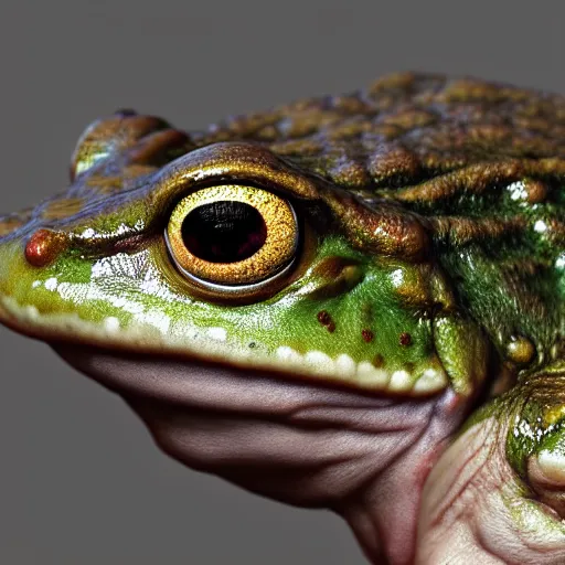 Prompt: hyperrealistic mixed media image of a ( ( frog ) ) whose head resembles alex jones, stunning 3 d render inspired art by greg rutkowski and xiang duan and thomas eakes, perfect symmetry, flesh texture, realistic, highly detailed attributes and atmosphere, dim volumetric cinematic lighting, 8 k octane detailed render, post - processing, masterpiece,