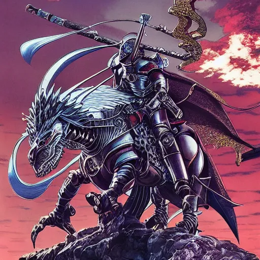 Prompt: a female knight without any battle experience who only wanted to see a dragon, symmetrical, cinematic colors, by yoichi hatakenaka, masamune shirow, josan gonzales and dan mumford, ayami kojima, takato yamamoto, barclay shaw, karol bak, yukito kishiro