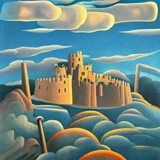 Image similar to by candido portinari riotous. a beautiful installation art of a castle in the clouds.