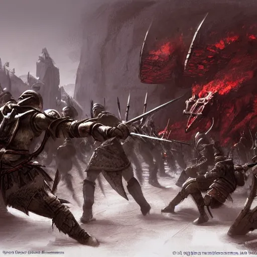 Prompt: Ralof from Skyrim fighting imperial soldiers, by Marc Simonetti