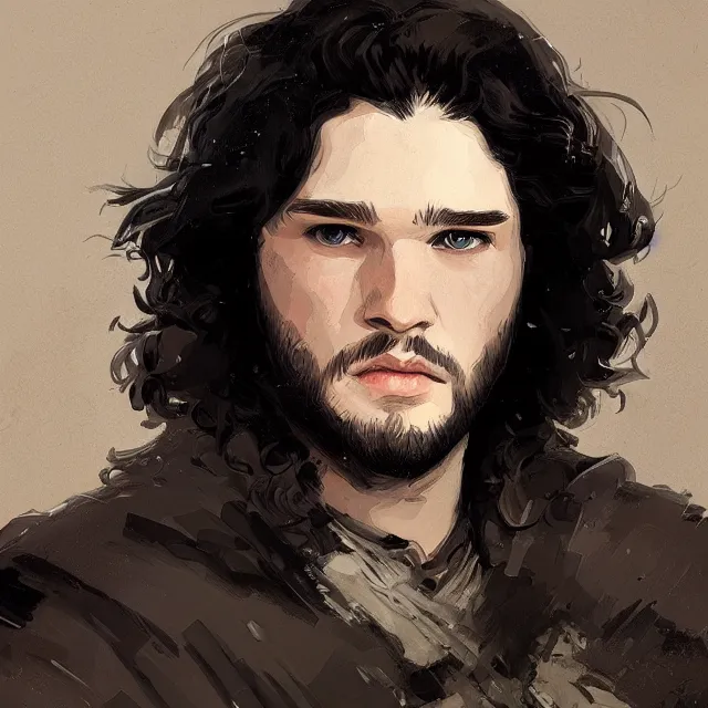 Image similar to jon snow from game of thrones, portrait, elegant, intricate, digital painting, artstation, concept art, smooth, sharp focus, illustration, art by konstantin korovin and daniel f. gerhartz and john howe