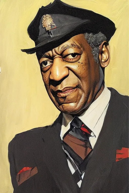 Prompt: old bill cosby painting by jc leyendecker!! phil hale!, angular, brush strokes, painterly, vintage, crisp