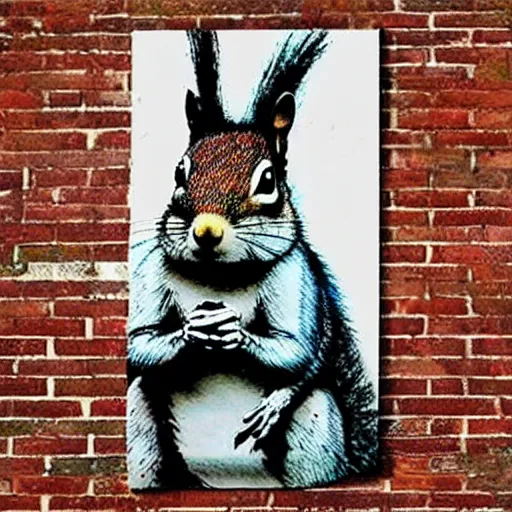 Image similar to Cool looking squirrel with a styled colorful mohican haircut, wall art, by Banksy, masterpiece, award-winning, hyperdetailed, photorealistic