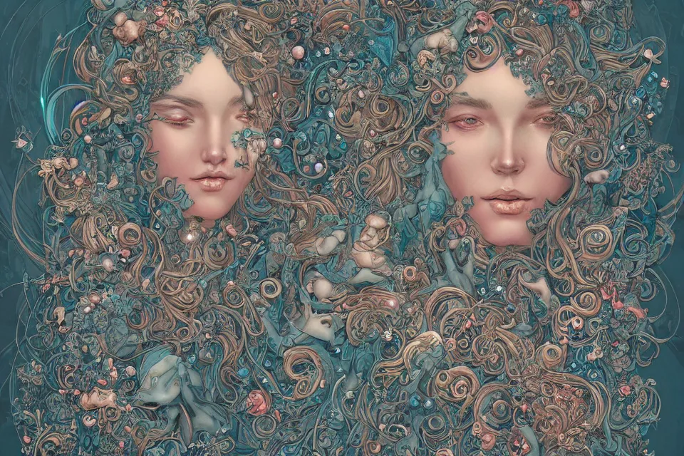 Prompt: collection of beautiful celestial females exposed in cryo chamers , by James Jean, intricate, elegant, highly detailed, centered , vivid color, digital art