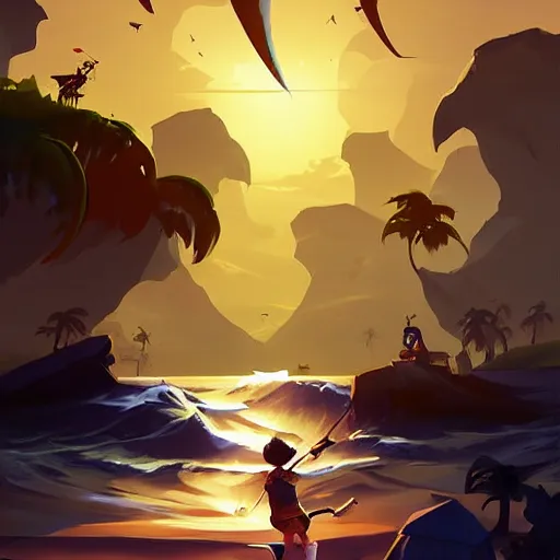 Image similar to painting treasure on sea of thieves game smooth median photoshop filter cutout vector, behance hd by jesper ejsing, by rhads, makoto shinkai and lois van baarle, ilya kuvshinov, rossdraws global illumination