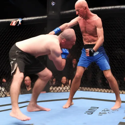 Image similar to jeff bezos fighting a hobo at ufc 2 6 9, photorealistic picture, dslr, 8 k, high fidelity, action shot