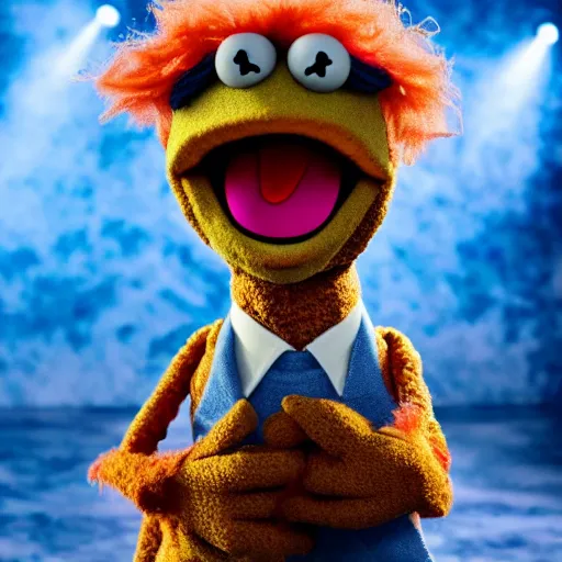 Image similar to studio portrait still of muppet!!!!! david bowie space oddity!!!!!! as a muppet muppet as a muppet, 8 k, studio lighting, key light,