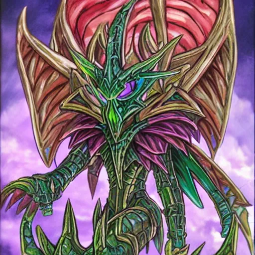 Prompt: ridley as a yu - gi - oh boss monster, card art, holo, highly detailed, intricate