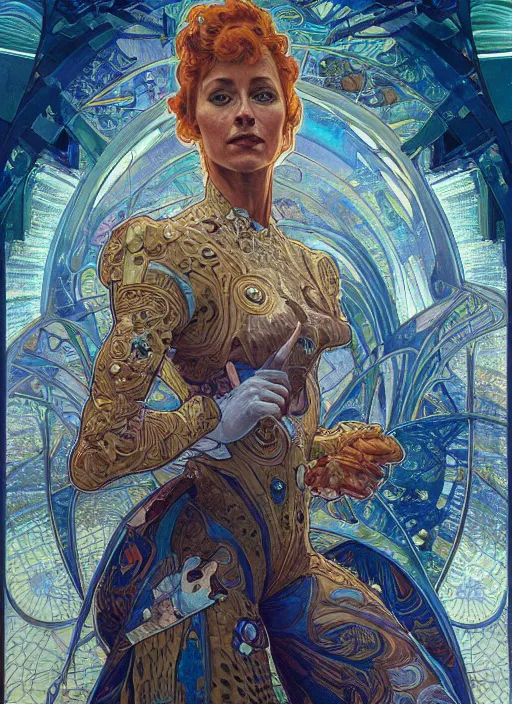 Prompt: portrait of Krys Marshall wearing a space suit, intricate, elegant, highly detailed, centered, digital painting, artstation, concept art, smooth, sharp focus, illustration, art by android jones and donato giancola and alphonse mucha