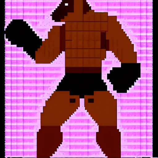 Image similar to full body portrait. 8 bit nes graphics. antropomorphic muscular masculine wolf. kickboxer fighter, in shorts. wolf head. furr on body. at night. postapocalyptic city on background, violet sky