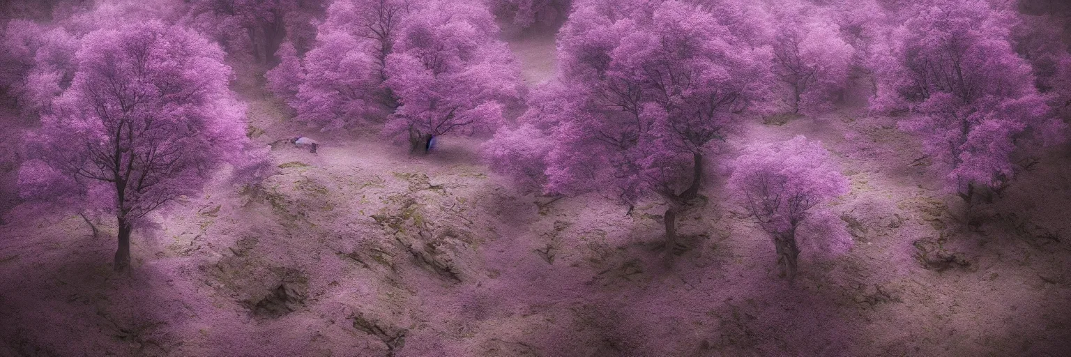 Prompt: michal karcz photo of a beautiful landscape. , purple trees, detailed, elegant, intricate, 4k,