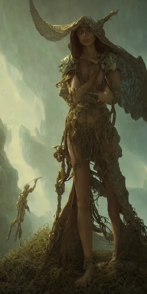 Image similar to angela sarafyan, beautiful fantasy maiden, dungeons and dragons, masterpiece by edgar maxence and ross tran and michael whelan, gustav dore, 8 k, octane render