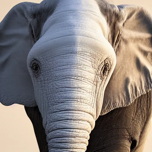 man with an elephant trunk nose, grey wrinkled skin