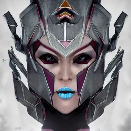 Image similar to symmetry!! a female transformer with a tall crown, black eyes!! very symmetrical face, highly detailed, by steven zavala, by matt tkocz, by shane baxley, transformers cinematic universe, pinterest, deviantart, artstation _ h 7 5 0