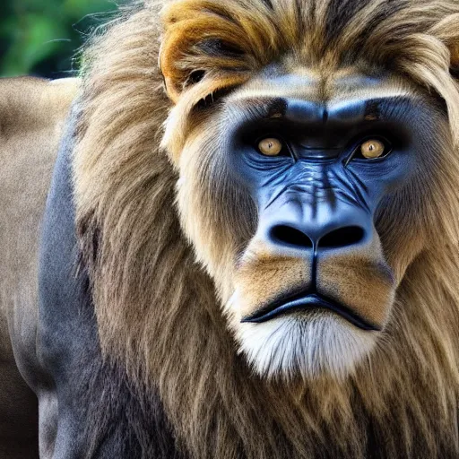 Image similar to a lion with the head of a gorilla