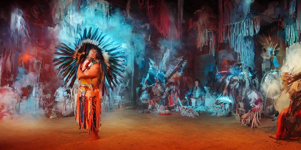 Image similar to of Native American shaman drumming by Liam Wong and Boris Vallejo