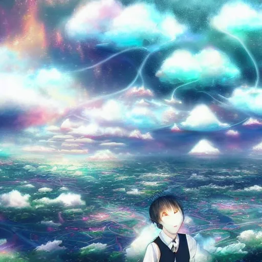 Prompt: this is a beautiful surreal scenery artwork from pixiv. it includes which is from a series of let me live as a cloud computing. insanely detailed, artstation!! pixiv!! infinitely detailed