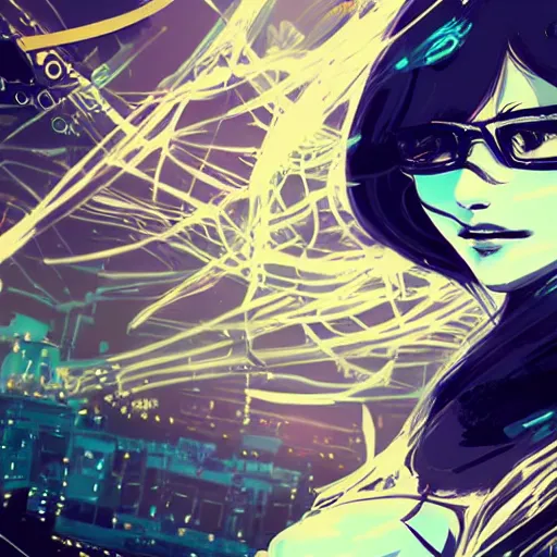 Image similar to Frequency indie album cover, luxury advertisement, indigo filter, blue and black colors. highly detailed post-cyberpunk sci-fi close-up schoolgirl in asian city in style of cytus and deemo, mysterious vibes, by Tsutomu Nihei, by Yoshitoshi ABe, by Ilya Kuvshinov, by Greg Tocchini, nier:automata, set in half-life 2, beautiful with eerie vibes, very inspirational, very stylish, with gradients, surrealistic, dystopia, postapocalyptic vibes, depth of field, mist, rich cinematic atmosphere, perfect digital art, mystical journey in strange world, beautiful dramatic dark moody tones and studio lighting, shadows, bastion game, arthouse