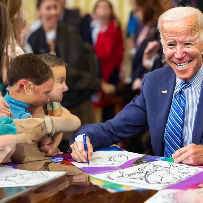 Image similar to joe biden having fun with a kids coloring book