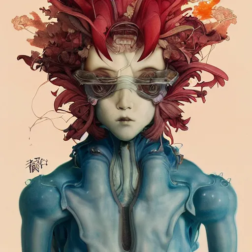 Image similar to prompt : wierd character portrait soft light painted by james jean and katsuhiro otomo and erik jones, inspired by evangeleon anime, smooth face feature, intricate oil painting, high detail illustration, sharp high detail, manga and anime 1 9 9 9