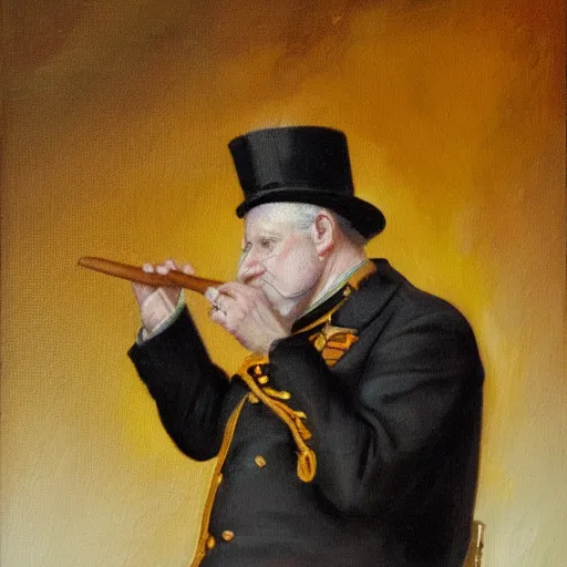 Image similar to Oil painting of Carl XVI Gustav smoking a cigar