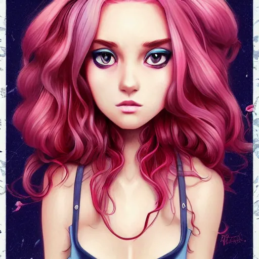 Image similar to Lofi Pokemon original character with wild rose-colored hair, Pixar style, by Tristan Eaton Stanley Artgerm and Tom Bagshaw.