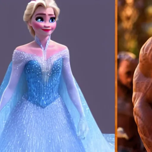 Prompt: the rock as elsa in live action disney frozen, 8k resolution, full HD, cinematic lighting, award winning, anatomically incorrect