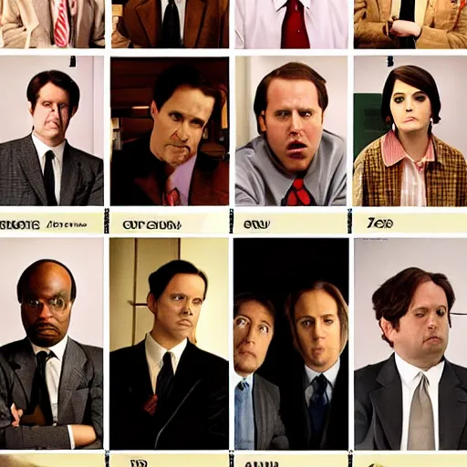 Prompt: The office cast in Wes Anderson film style