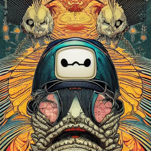 Image similar to portrait of crazy marshmello, symmetrical, by yoichi hatakenaka, masamune shirow, josan gonzales and dan mumford, ayami kojima, takato yamamoto, barclay shaw, karol bak, yukito kishiro