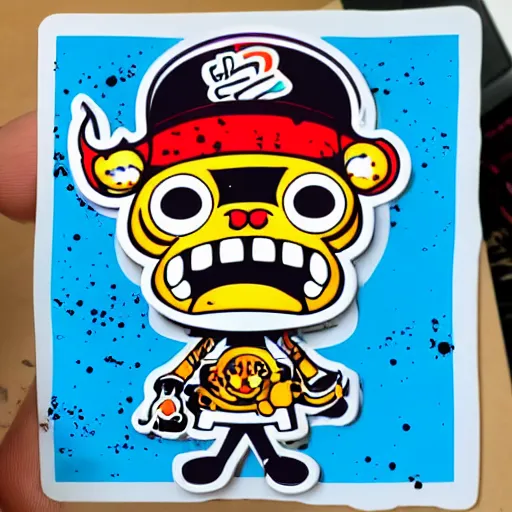 Prompt: die cut sticker, tony chopper wearing a strawhat, splatter paint