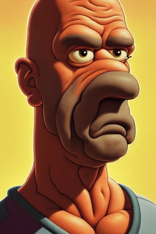 Image similar to clear portrait of homer from the simpsons, cottagecore!!, mafia background hyper detailed, character concept, full body, dynamic pose, intricate, criminal appearance, highly detailed, digital painting, artstation, concept art, smooth, sharp focus, illustration, art by artgerm and greg rutkowski and alphonse mucha