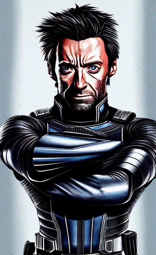 Prompt: portrait of hugh jackman as bucky barnes from the avengers infinity war, character concept art, hyperrealistic, detailed, accurate illustration, dramatic lighting, action pose