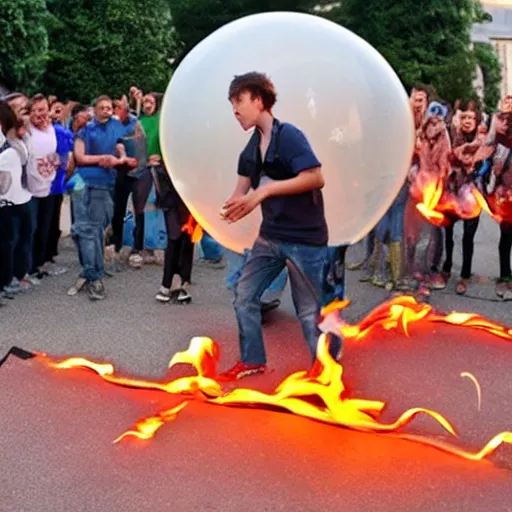 Image similar to inflatable bubble of chewing gum on fire