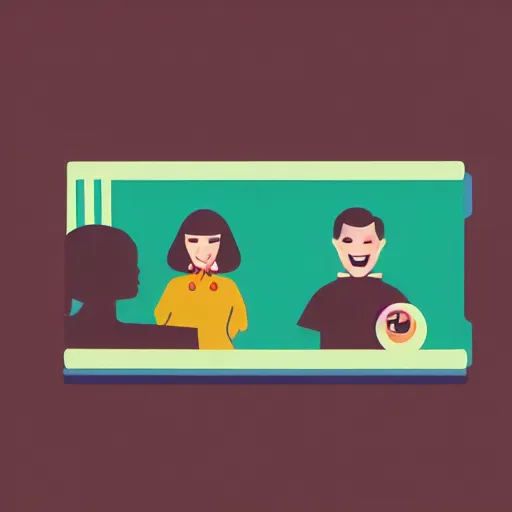 Prompt: vector illustration of people having a conversation in the style of tom whalen, sea green color theme