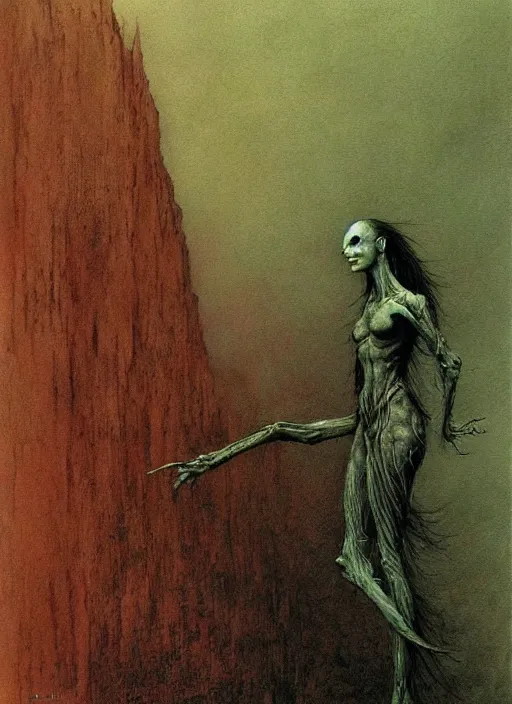 Image similar to bald goblin girl by Beksinski and Luis Royo