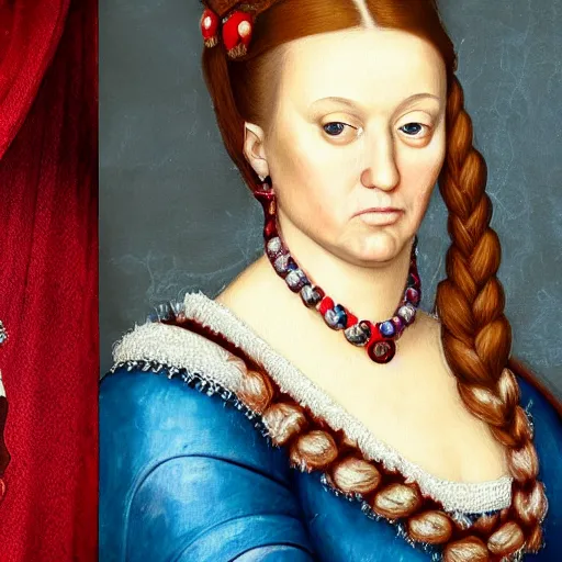 Image similar to photo realistic renaissance portrait of donald trump as a female royalty