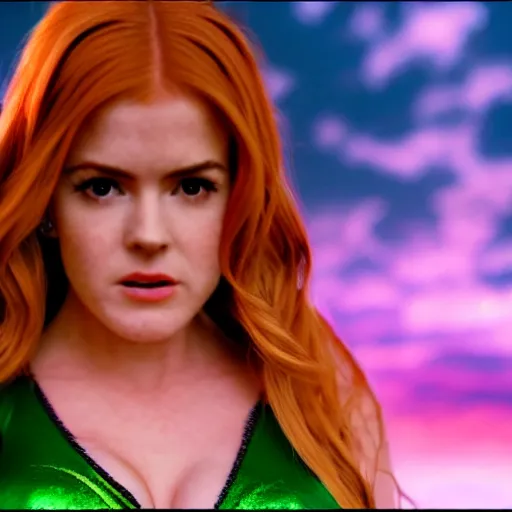 Image similar to cinematic scene with isla fisher as jolyne from jojo's bizarre adventure, live action film, stone ocean, dramatic, small details, volumetric lighting, still frame