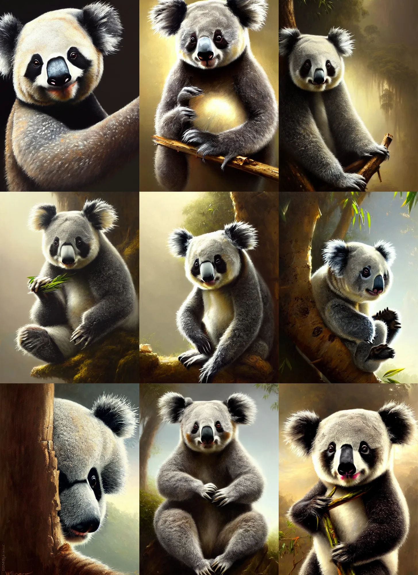 Prompt: highly detailed painting of an anthropomorphic koala panda by william turner, by greg rutkowski, by william constable, photorealism, 4 k resolution