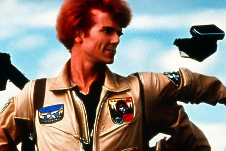 Image similar to ronald mcdonald in top gun ( 1 9 8 6 ), cinematic lighting, high contrast, 4 k hdr imax cinematography by roger deakins, award winning shot, beautiful composition, principal photography, vfx action shot