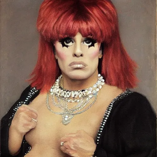 Prompt: joe rogan as a drag queen, by velasquez, hyper realism