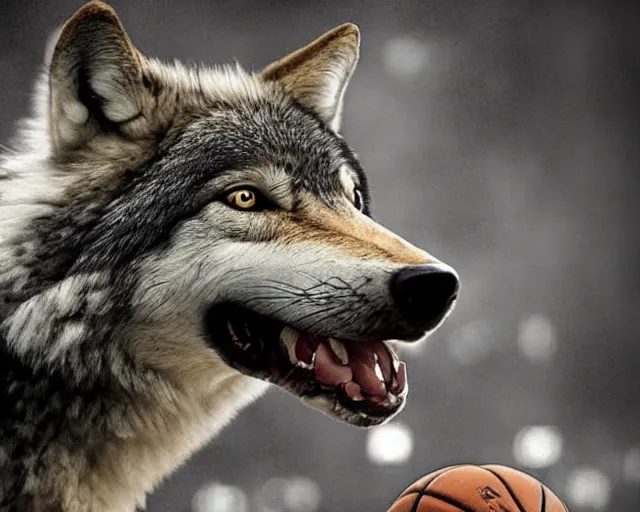 Prompt: wolf playing in nba, realistic photograph, cinematic, award winning photo, 4 k