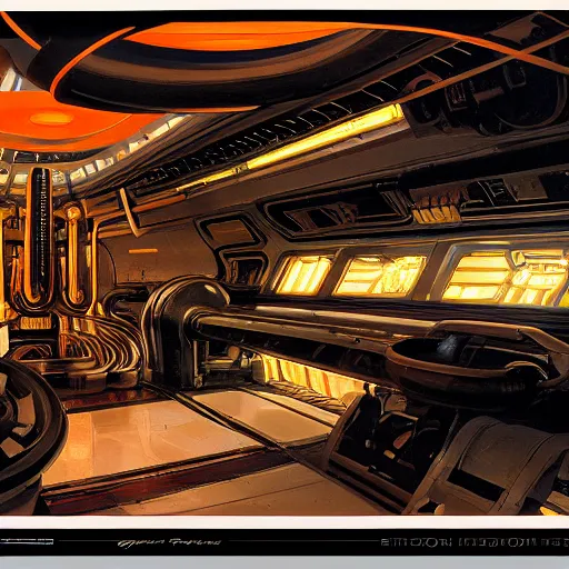 Prompt: painting of a syd mead scifi ancient civilzation interior engine room, greg rutowski