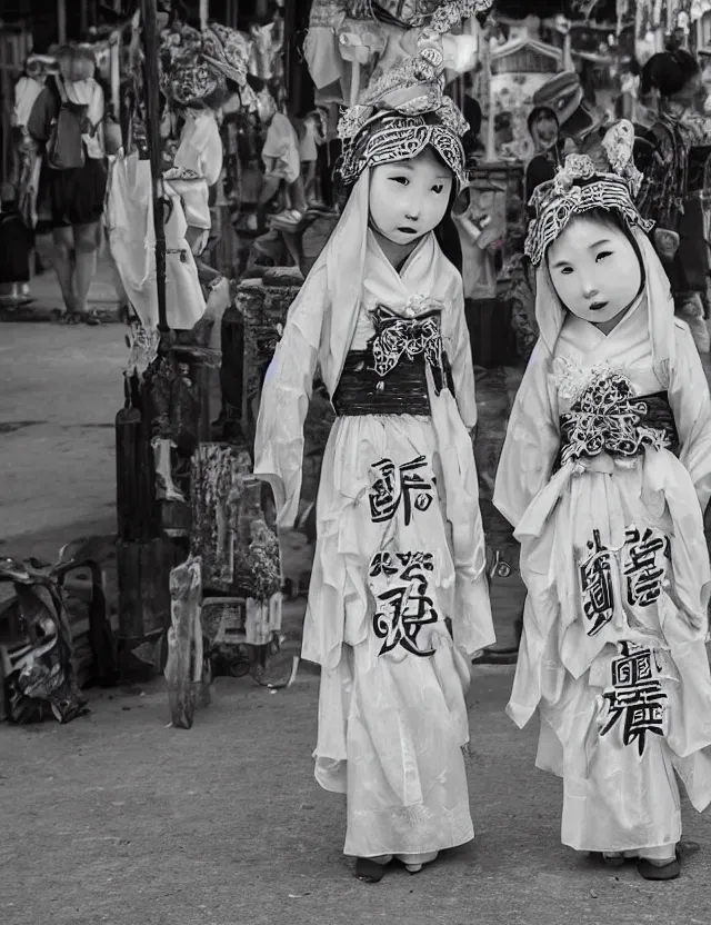 Prompt: two ghost girls in taiwan during a festival by hisaji hara