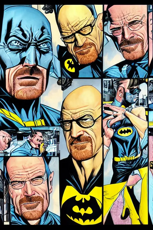 Prompt: Walter White as Batman, by Joe Jusko