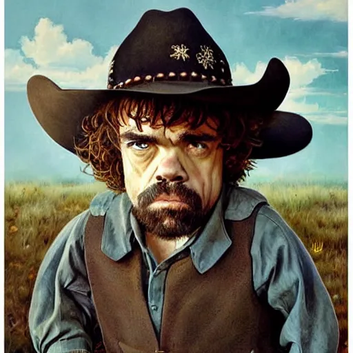 Prompt: Peter Dinklage as a cowboy, artwork by Daniel Merriam,