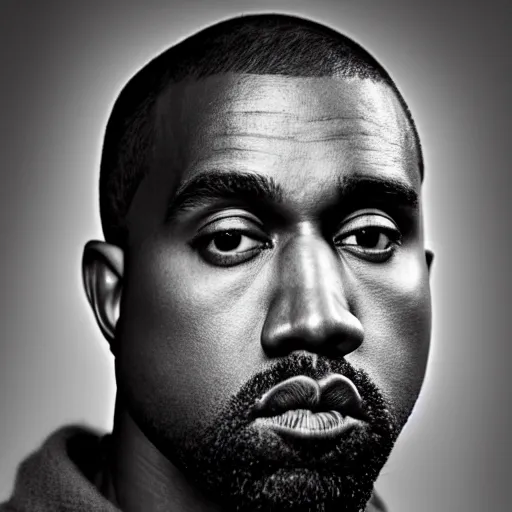 Prompt: a chiaroscuro lighting portrait of kanye west, black background, close up portrait, shallow depth of field, 8 0 mm, f 1. 8