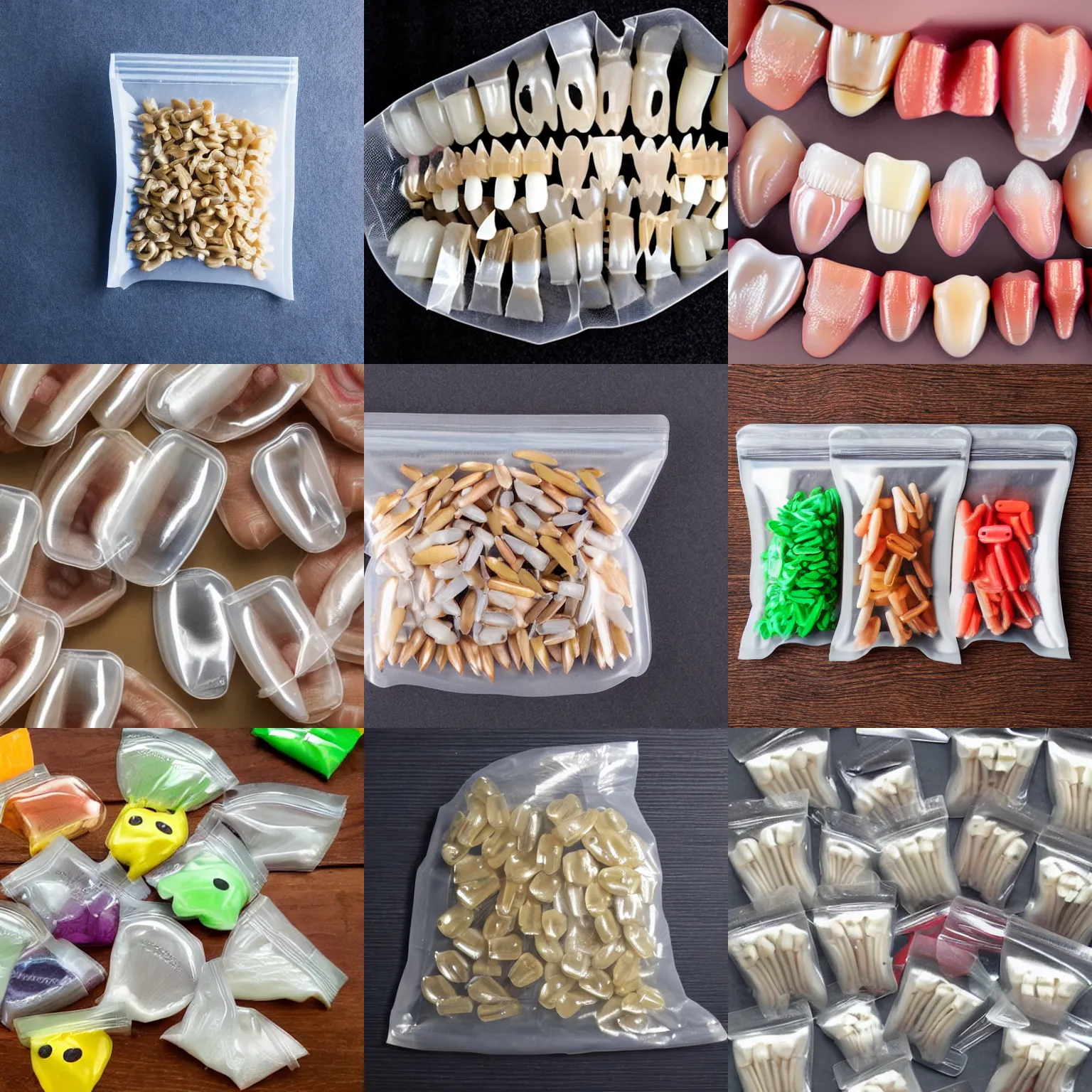 Image similar to a ziplock bag filled with individual teeth / tooths