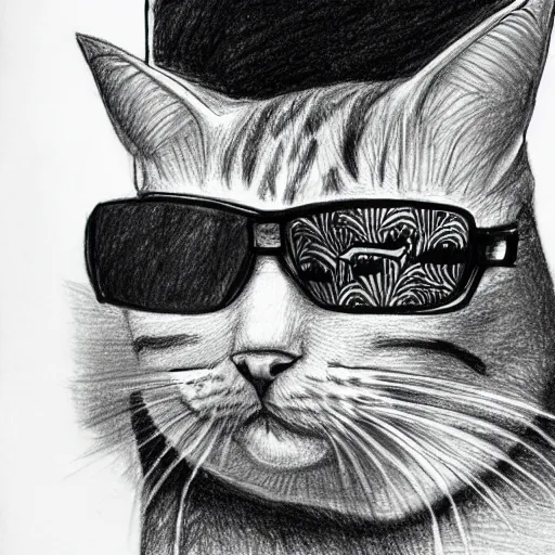 Prompt: a drawing of a cat wearing sunglasses