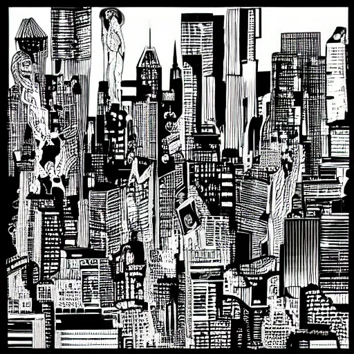 Prompt: “ frank miller ” sin city from the black lagoon rag doll cat black and white highly detailed cityscape 1 0 2 4 x 1 0 2 4